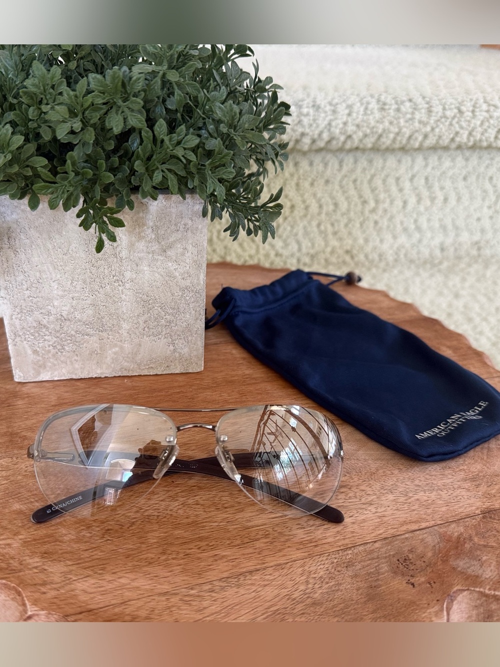 American Eagle Outfitters Clear Lens Aviator Sunglasses with Navy Pouch. 👓